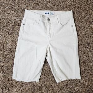 Old Navy White Denim Rockstar Shorts Women's Mid Rise Skinny Size 2 Ribbed